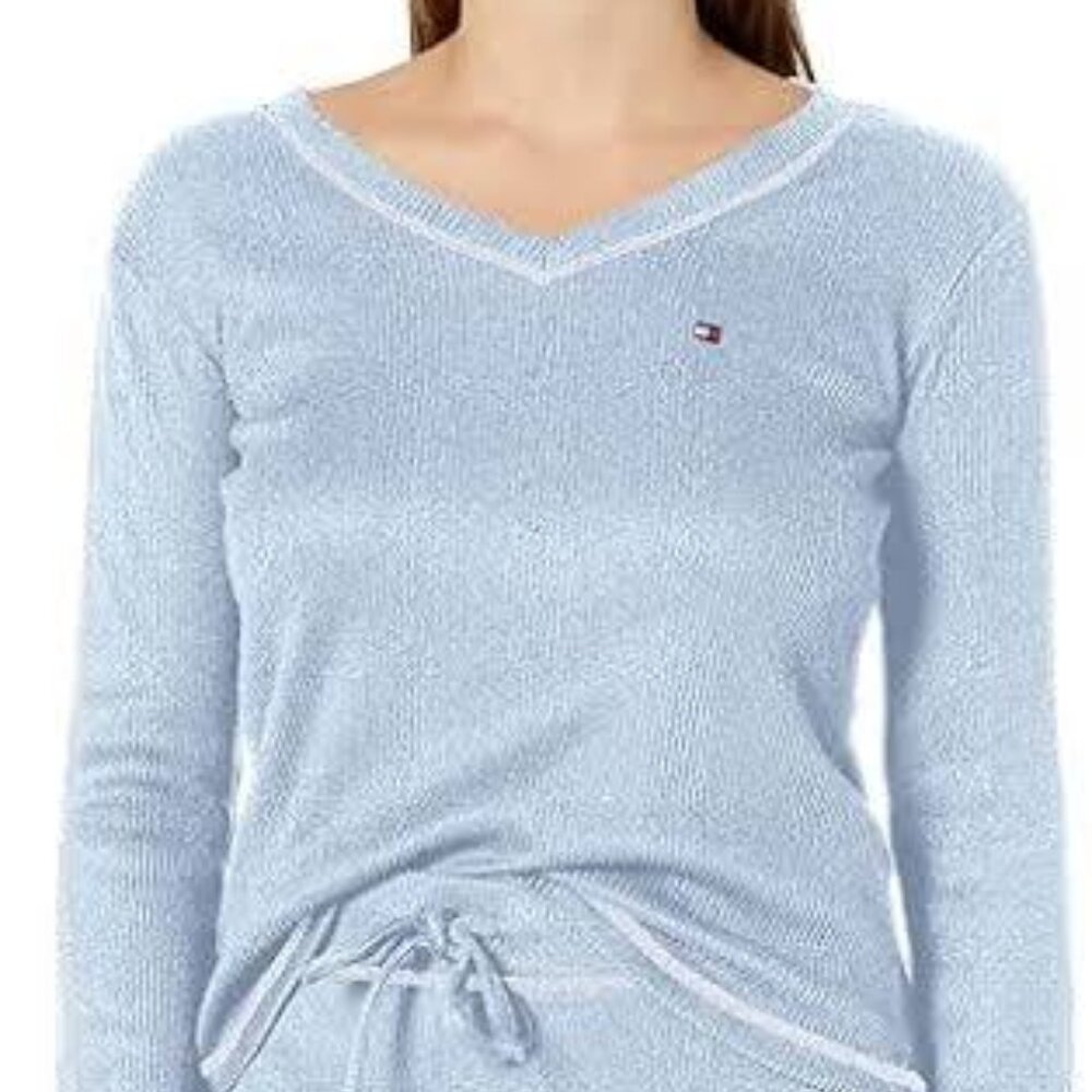 Tommy Hilfiger Women's Waffle-Knit Long Sleeve Jogger Pajama Top Size Medium